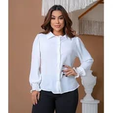 Camisa Feminina Duna Manga Longa Bufante com Botões e Punho Lastex