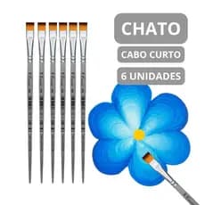 KIT 6 PINCEL PARA PINTURA CHATO ARTISTICO CABO CURTO 424 - PINCEIS CASSIA