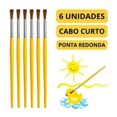 KIT 6 PINCEL PARA PINTURA ESCOLAR REDONDO GUACHE CABO CURTO ARTESANATO 166 - PINCEIS CASSIA