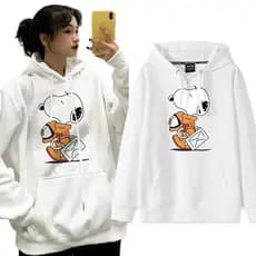 Moletom com Capuz Adulto Desenho Animado Snoopy, Manga Longa Casual Estilo Coreano