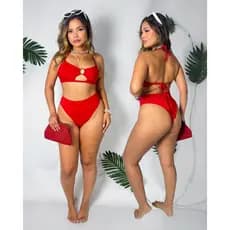 Biquíni  femenino Hot  Pants suplex, Biquini Argola De Amarrar Biquini Cintura Alta Moda Praia