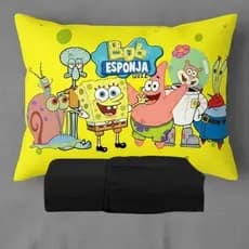 JOGO DE LENÇOL SOLTEIRO INFANTIL DE LUXO BOB ESPONJA FRONHA TRAVESSEIRO LENÇOL COM ELASTICO