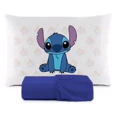 JOGO DE LENÇOL SOLTEIRO 2 PEÇAS, LENÇOL DE ELASTICO, CAPA DE TRAVESSEIRO, STITCH