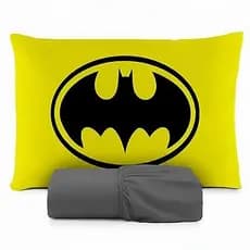 JOGO DE LENÇOL SOLTEIRO INFANTIL DE LUXO SIMBOLO DO BATMAN FRONHA TRAVESSEIRO LENÇOL DE ELASTICO