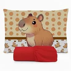 JOGO DE LENÇOL SOLTEIRO DE LUXO INFANTIL CAPIVARA FOFA BOLINHA FRONHA TRAVESSEIRO LENÇOL DE ELASTICO