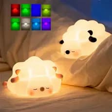 Luminária LED Abajur Ovelha Animal Fofo de Silicone Touch Toque USB Recarregável