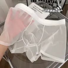 Cueca boxer masculina de seda gelo transparente completa, cueca boxer fina sem costura respirável