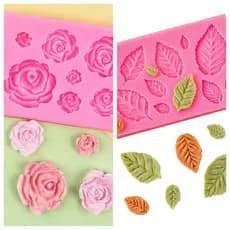 Molde de Rosa Molde Fondant de Silicone Molde de Flor de Rosa Molde de Folha de Rosa