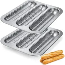 Forma De Baguete Perfurada Antiaderente De 2 Pacotes , Assadeira De Pão Francês De 3 Slots , Bandeja De Aço Carbono Para