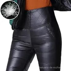 Calças Femininas Pretas Slim Acolchoadas de Inverno, Quentes, de Algodão, Estilo Lápis, para Neve, Elásticas, Cintura Al