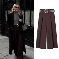 Calças Largas Marrons CharmChant com Cinto para Mulheres Outono 2025 Cintura Alta Y2k Oversize Baggy Elegantes Calças Fe