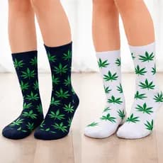 Meia Cano Alto Estampada Folha Maconha Erva Cannabis Marijuana Hemp Dollar Casual Unissex Algodão