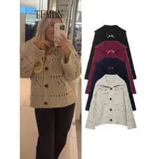 Cardigã Feminino HipSeam de Outono, Tricô com Bolso, Gola Revere, Manga Longa, Botões, Suéter Liso Feminino, Tops Elásti