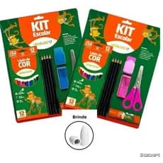 Kit Material Escolar 20 Peças -12 Lápis de Cor 4 Lapis Grafite HB Apontador Tesoura e Borracha Cola