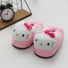Inverno casal de espuma rosa chinelos de algodão vermelho Hello Kitty gato ponto super macio veludo redondo viscose menina