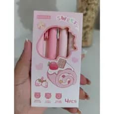 Kit 4 Canetas Gel Sweet Pink Doces Kawaii Ponta Fina 0.5mm Escrita Macia Grip Confortável Tinta Preta Papelaria Fofa