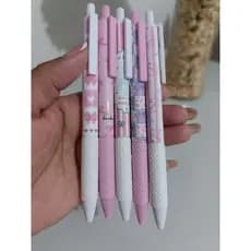 Kit 6 Canetas Gel Kawaii Rosa Bowknot Ponta Fina 0.5mm Retrátil Escrita Macia Papelaria Fofa