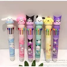 Caneta 10 Cores Sanrio Kawaii Personagem 3D- Kuromi My Melody Cinnamoroll Pompompurin Papelaria Luxo