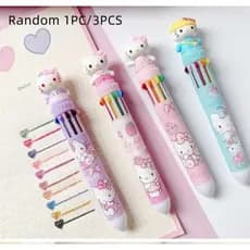 Caneta Esferográfica Hello Kitty - 10 Cores Aleatórias, Ponta 0,5mm, Material Plástico