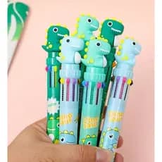 Caneta 10Cores Dinossauro Dino Kawai Personagem 3D-Papelaria Fofa Criativa Material Escolar Infantil
