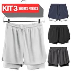 Kit 3 Bermudas 2 em 1 DryFit Masculinas Lisa