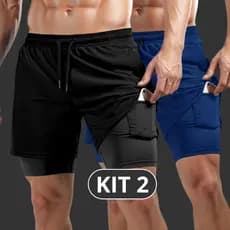 Kit 2 Shorts Masculinos Academia 2 em 1 Anti Odor