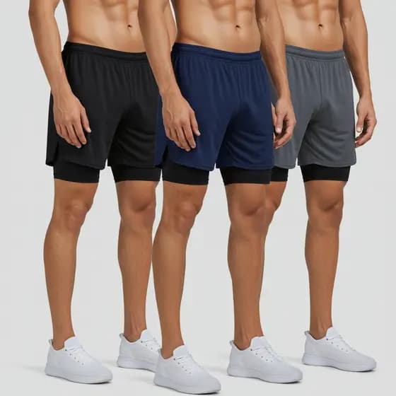 Kit 3 Bermudas básicas 2 em 1 Caminhada e Academia Masculinas