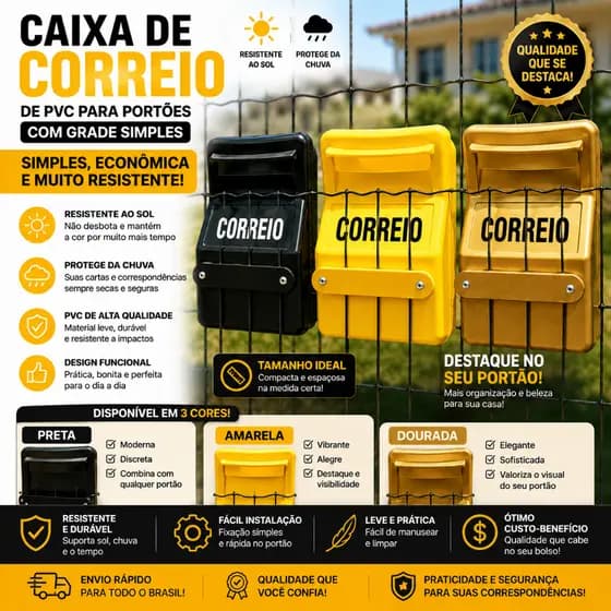 Caixa de Correio Cartas Documentos Para Grade Portao Em pvc Tamanho 16x19x15