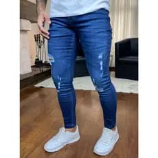 Calça Jeans Escura Rasgada Masculina Skinny