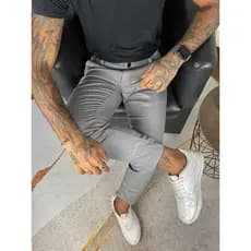Calças Sport Fino Sarja Slim Masculina Bolso Faca