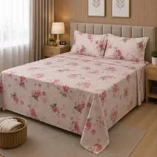 Jogo de Lençol Percal  Estampado 3 Peças  Cama Box, todo na Bainha e com Abas nas Fronhas