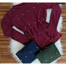 Blusa Frio Feminina Com Pérolas Lãnzinha Casual Blogueira Tendência Super Moda