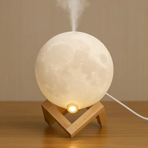 Umidificador de Ar Lua 3D com Luz LED – Aromatizador + Luminária