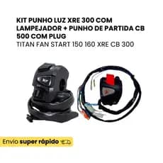 Kit Punho Luz XRE 300 Lampejador +  Punho Partida Cb 500 Titan Fan Start 150 160 Xre Cb 300 Com Plug