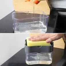 Dispensador P/ Detergente Dispenser Sabão 2x1 Detergente Suporte Porta Esponja Limpeza Cozinha Casa