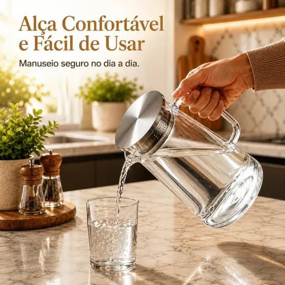 Jarra de Vidro Borossilicato 1,8L com Tampa Inox - Resistente ao Calor e Design Elegante
