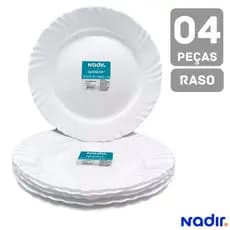 Prato Raso Opaline Pétala Branco 4 Peças Resistente em Vidro Temperado