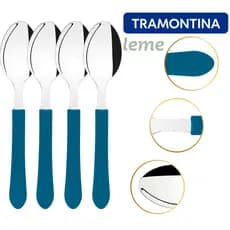 Jogo Colher de Mesa Azul Tramontina Inox 4 6 12 Peças
