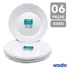 Prato Raso Opaline Pétala Branco 6 Peças Resistente em Vidro Temperado
