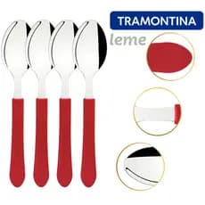 Jogo Colher de Mesa Vermelha Tramontina Inox 4 6 12 Peças
