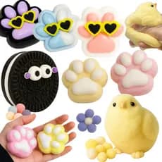 Kit Ate 6 Squishy Brinquedo Apertar Taba Squishies Bichinho Anti-stres Alívio Estresse Macio Mochi