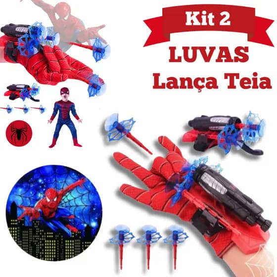 Jogo 2 Luva Lança Teia Homem Aranha Herói Brinquedo Spider Infantil Criança Dardo Com Ventosa e Linha