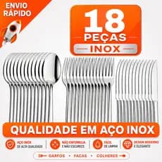 Jogo de Talheres 18 Peças Aço Inox 100% Garfo Faca e Colher de Mesa Resistente em Aço Inox
