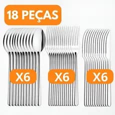 Kit 18 Talheres Aço Inox Reforçado Acabamento Espelhado para Cozinha e Buffet