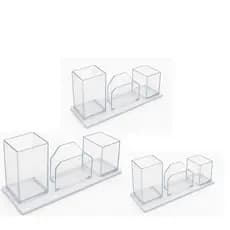 Kit 3 Peças  Organizador De Mesa Escritório Completo Porta Lápis, Cartão, Clips ,Caneta 3 Peças com 3 Divisorias cada