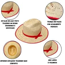 Chapéu Country em Palha Lisa Adulto Kit C/ 5 Peças