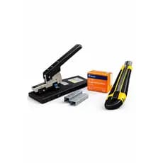 Kit Grampeador Profissional Até 100 Folhas + 1000 Grampos 23/10 + Estilete 18mm Cabo Emborrachado Escritório Reforçado