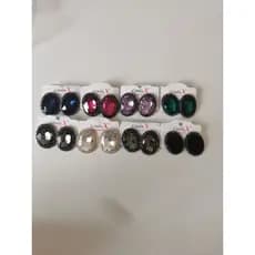 💎 Brinco Botão Oval com Pedraria Cristal Lapidado Luxo Festa Elegante Preto Azul Vermelho Roxo Verde Champanhe B55043-2