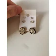 🖤✨ KIT 3 PARES Brincos Ponto de Luz Oval Strass Luxo Clássico Preto Dourado Combina Tudo Ótimo para Presente B23600070-2