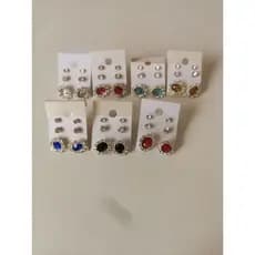 💎 KIT 3 PARES Brincos Ponto de Luz + Oval com Borda de Strass Prateado Luxo Clássico Cores Pedra B23600070-17 Prateada